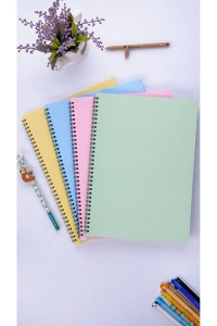 A4 Spiralli Okul Defteri 50 Yaprak 100 Sayfa 4'lü Set - Renkli Defter - Çizgili Defter
